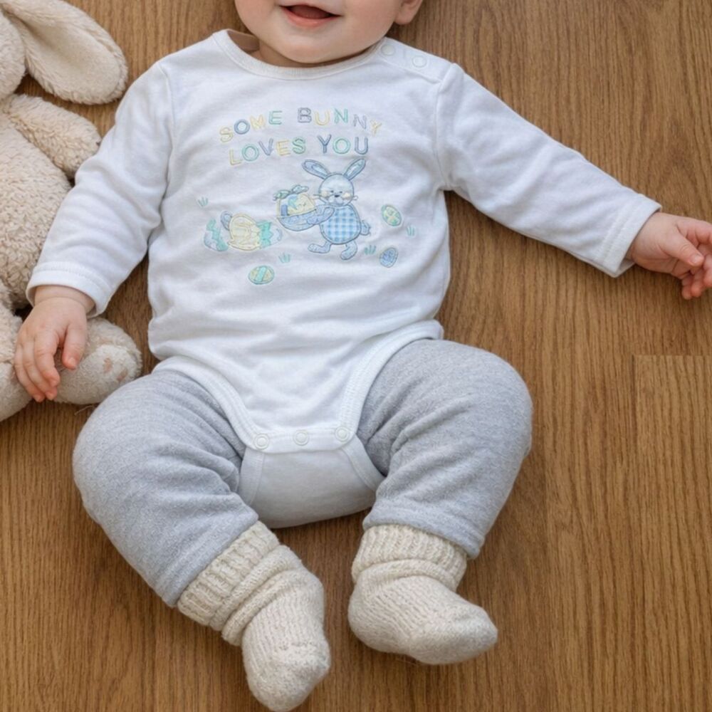 Vintage 90's Embroidered Easter Baby Onesie 6/9 Months